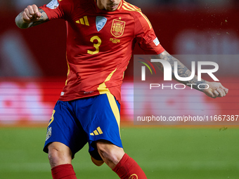 Alejandro Grimaldo of Spain is in action during the UEFA Nations League 2024/25 League A Group A4 game between Spain and Denmark at Enrique...