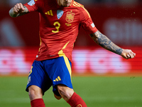 Alejandro Grimaldo of Spain is in action during the UEFA Nations League 2024/25 League A Group A4 game between Spain and Denmark at Enrique...