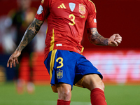 Alejandro Grimaldo of Spain is in action during the UEFA Nations League 2024/25 League A Group A4 game between Spain and Denmark at Enrique...