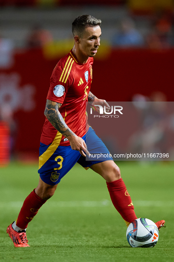 Alejandro Grimaldo of Spain is in action during the UEFA Nations League 2024/25 League A Group A4 game between Spain and Denmark at Enrique...