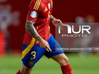 Alejandro Grimaldo of Spain is in action during the UEFA Nations League 2024/25 League A Group A4 game between Spain and Denmark at Enrique...