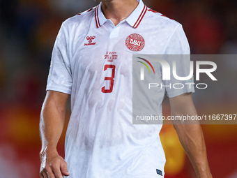 Vestergaard of Denmark looks on during the UEFA Nations League 2024/25 League A Group A4 game between Spain and Denmark at Enrique Roca Stad...