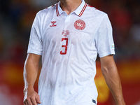 Vestergaard of Denmark looks on during the UEFA Nations League 2024/25 League A Group A4 game between Spain and Denmark at Enrique Roca Stad...