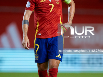 Alvaro Morata of Spain looks on during the UEFA Nations League 2024/25 League A Group A4 game between Spain and Denmark at Enrique Roca Stad...