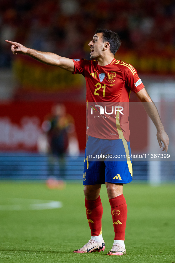 Mikel Oyarzabal of Spain reacts during the UEFA Nations League 2024/25 League A Group A4 game between Spain and Denmark at Enrique Roca Stad...