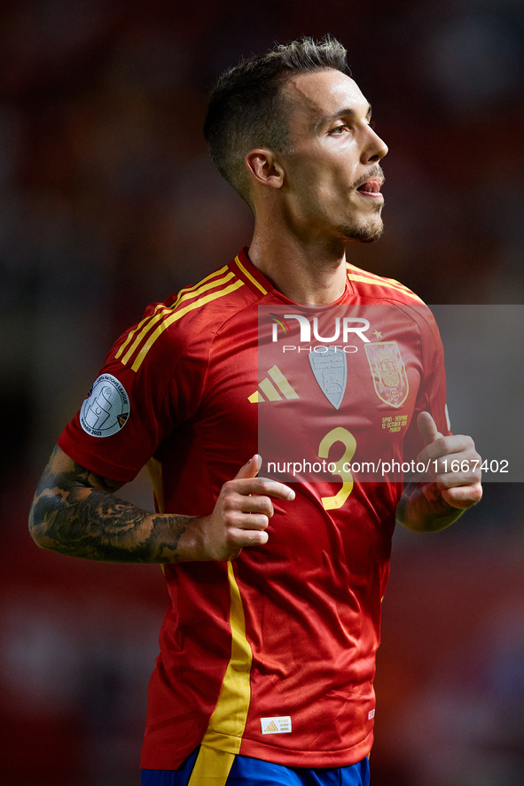 Alejandro Grimaldo of Spain looks on during the UEFA Nations League 2024/25 League A Group A4 game between Spain and Denmark at Enrique Roca...