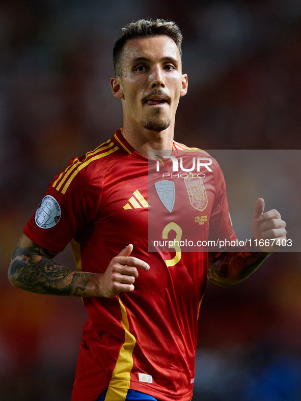 Alejandro Grimaldo of Spain looks on during the UEFA Nations League 2024/25 League A Group A4 game between Spain and Denmark at Enrique Roca...