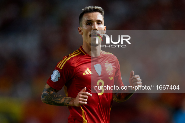 Alejandro Grimaldo of Spain looks on during the UEFA Nations League 2024/25 League A Group A4 game between Spain and Denmark at Enrique Roca...