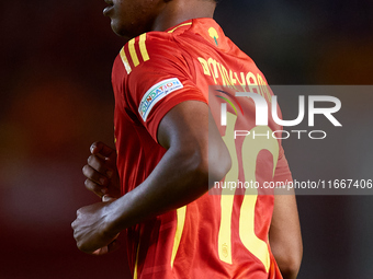 Lamine Yamal of Spain looks on during the UEFA Nations League 2024/25 League A Group A4 game between Spain and Denmark at Enrique Roca Stadi...