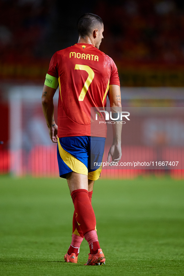 Alvaro Morata of Spain looks on during the UEFA Nations League 2024/25 League A Group A4 game between Spain and Denmark at Enrique Roca Stad...