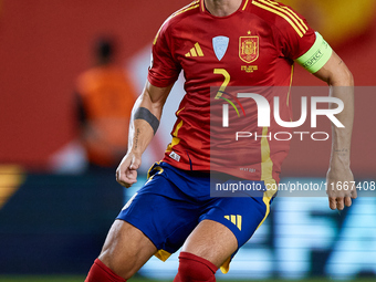 Alvaro Morata of Spain is in action during the UEFA Nations League 2024/25 League A Group A4 game between Spain and Denmark at Enrique Roca...