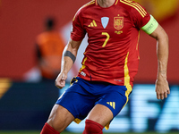 Alvaro Morata of Spain is in action during the UEFA Nations League 2024/25 League A Group A4 game between Spain and Denmark at Enrique Roca...