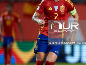 Alvaro Morata of Spain is in action during the UEFA Nations League 2024/25 League A Group A4 game between Spain and Denmark at Enrique Roca...