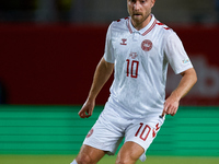 Eriksen of Denmark plays during the UEFA Nations League 2024/25 League A Group A4 game between Spain and Denmark at Enrique Roca Stadium in...