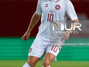 Eriksen of Denmark plays during the UEFA Nations League 2024/25 League A Group A4 game between Spain and Denmark at Enrique Roca Stadium in...