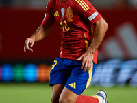 Martin Zubimendi of Spain is in action during the UEFA Nations League 2024/25 League A Group A4 game between Spain and Denmark at Enrique Ro...