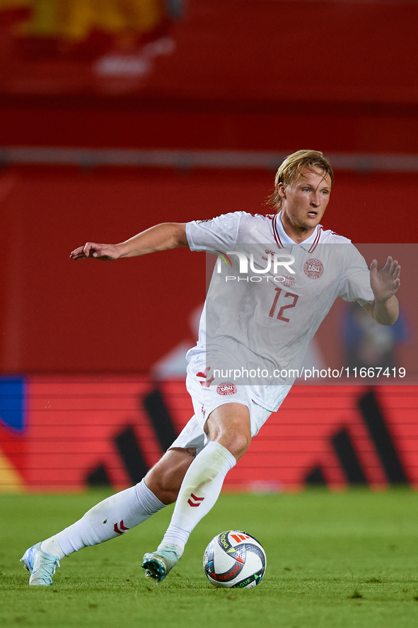 Dolberg of Denmark is in action during the UEFA Nations League 2024/25 League A Group A4 game between Spain and Denmark at Enrique Roca Stad...