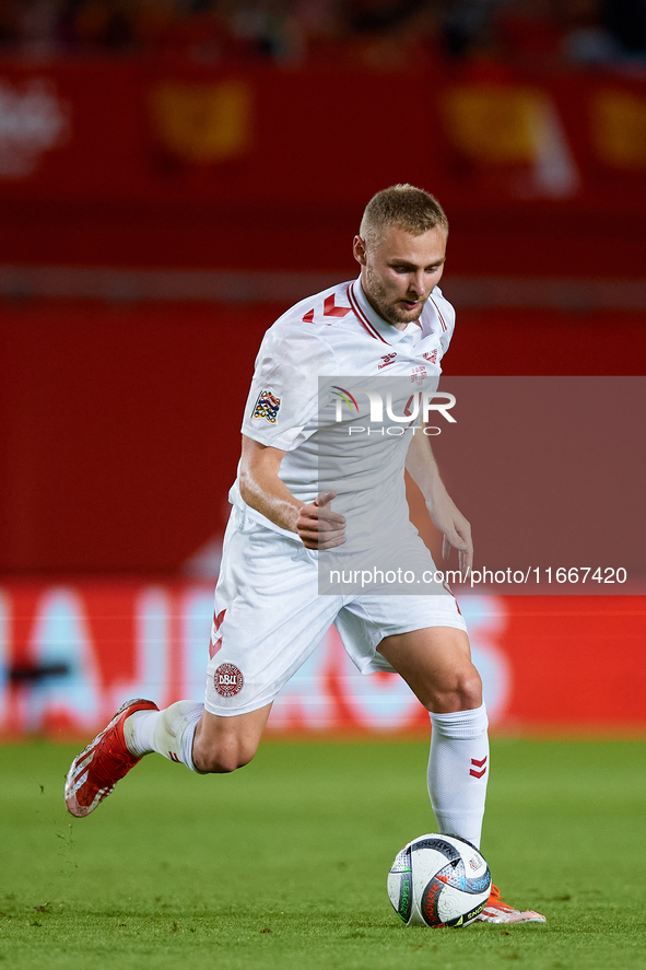 Nelson of Denmark is in action during the UEFA Nations League 2024/25 League A Group A4 game between Spain and Denmark at Enrique Roca Stadi...