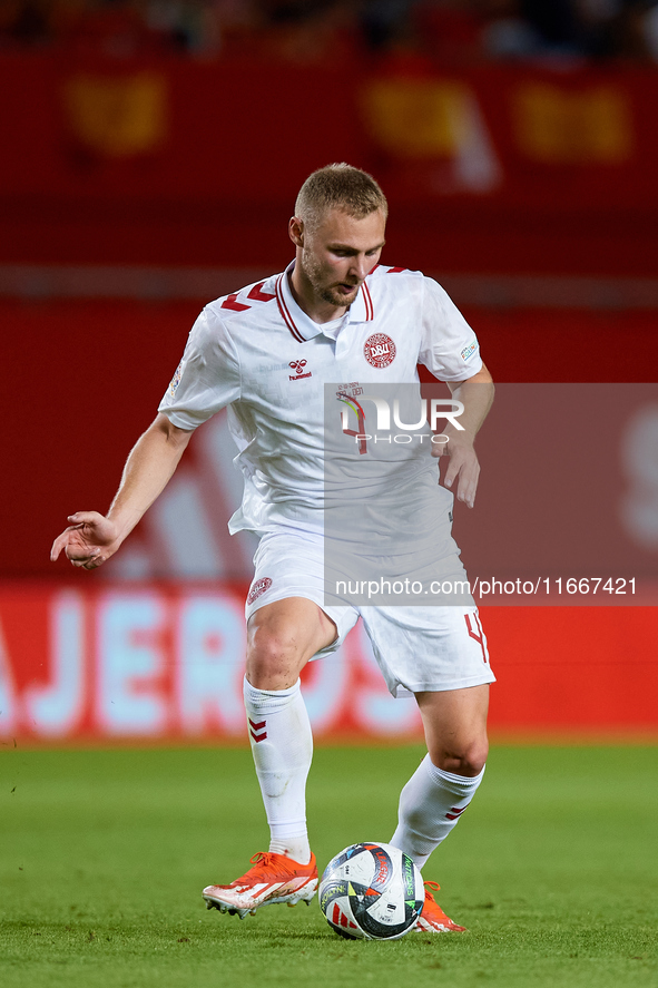 Nelson of Denmark is in action during the UEFA Nations League 2024/25 League A Group A4 game between Spain and Denmark at Enrique Roca Stadi...