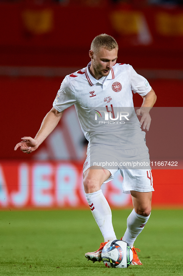 Nelson of Denmark is in action during the UEFA Nations League 2024/25 League A Group A4 game between Spain and Denmark at Enrique Roca Stadi...