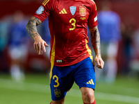 Alejandro Grimaldo of Spain is in action during the UEFA Nations League 2024/25 League A Group A4 game between Spain and Denmark at Enrique...