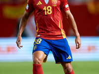 Martin Zubimendi of Spain is in action during the UEFA Nations League 2024/25 League A Group A4 game between Spain and Denmark at Enrique Ro...