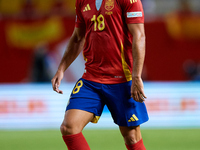 Martin Zubimendi of Spain is in action during the UEFA Nations League 2024/25 League A Group A4 game between Spain and Denmark at Enrique Ro...