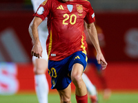 Pedri of Spain is in action during the UEFA Nations League 2024/25 League A Group A4 game between Spain and Denmark at Enrique Roca Stadium...