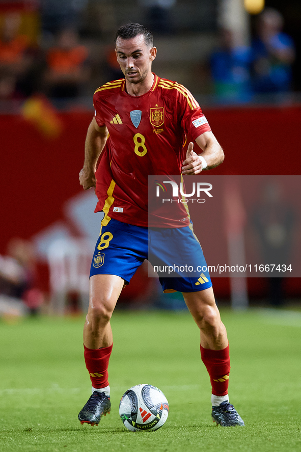 Fabian Ruiz of Spain is in action during the UEFA Nations League 2024/25 League A Group A4 game between Spain and Denmark at Enrique Roca St...