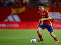 Pedri of Spain is in action during the UEFA Nations League 2024/25 League A Group A4 game between Spain and Denmark at Enrique Roca Stadium...