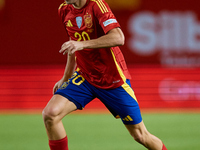 Pedri of Spain is in action during the UEFA Nations League 2024/25 League A Group A4 game between Spain and Denmark at Enrique Roca Stadium...