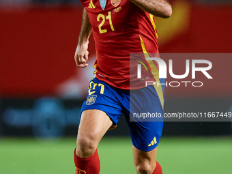 Mikel Oyarzabal of Spain is in action during the UEFA Nations League 2024/25 League A Group A4 game between Spain and Denmark at Enrique Roc...