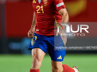 Mikel Oyarzabal of Spain is in action during the UEFA Nations League 2024/25 League A Group A4 game between Spain and Denmark at Enrique Roc...