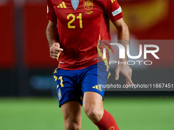 Mikel Oyarzabal of Spain is in action during the UEFA Nations League 2024/25 League A Group A4 game between Spain and Denmark at Enrique Roc...