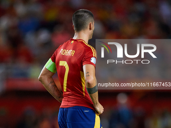 Alvaro Morata of Spain looks on during the UEFA Nations League 2024/25 League A Group A4 game between Spain and Denmark at Enrique Roca Stad...