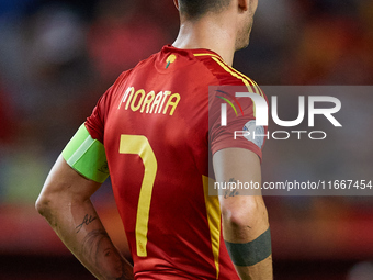 Alvaro Morata of Spain looks on during the UEFA Nations League 2024/25 League A Group A4 game between Spain and Denmark at Enrique Roca Stad...