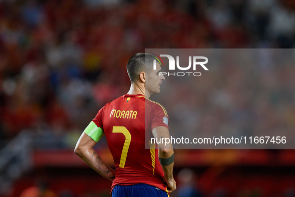 Alvaro Morata of Spain looks on during the UEFA Nations League 2024/25 League A Group A4 game between Spain and Denmark at Enrique Roca Stad...