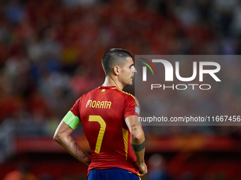 Alvaro Morata of Spain looks on during the UEFA Nations League 2024/25 League A Group A4 game between Spain and Denmark at Enrique Roca Stad...