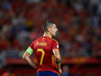 Alvaro Morata of Spain looks on during the UEFA Nations League 2024/25 League A Group A4 game between Spain and Denmark at Enrique Roca Stad...