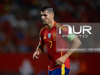 Alvaro Morata of Spain looks on during the UEFA Nations League 2024/25 League A Group A4 game between Spain and Denmark at Enrique Roca Stad...