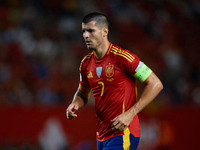 Alvaro Morata of Spain looks on during the UEFA Nations League 2024/25 League A Group A4 game between Spain and Denmark at Enrique Roca Stad...