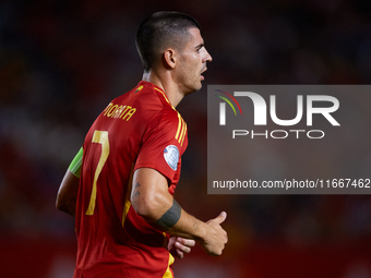 Alvaro Morata of Spain looks on during the UEFA Nations League 2024/25 League A Group A4 game between Spain and Denmark at Enrique Roca Stad...