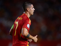 Alvaro Morata of Spain looks on during the UEFA Nations League 2024/25 League A Group A4 game between Spain and Denmark at Enrique Roca Stad...