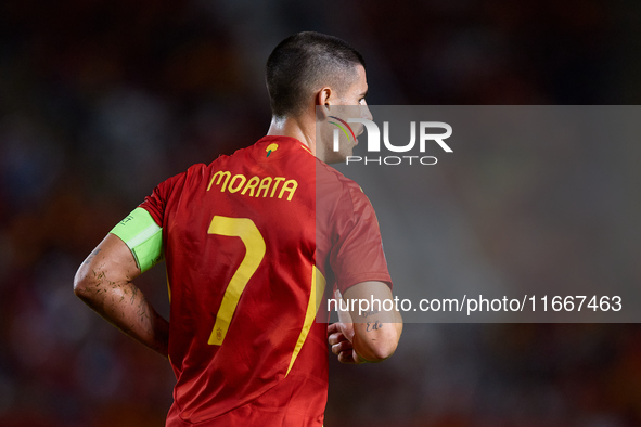 Alvaro Morata of Spain looks on during the UEFA Nations League 2024/25 League A Group A4 game between Spain and Denmark at Enrique Roca Stad...