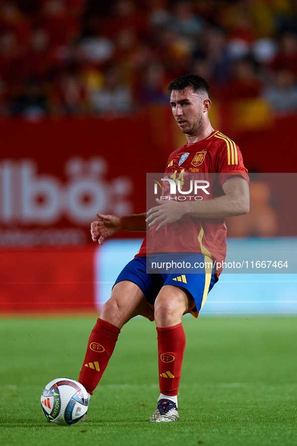 Aymeric Laporte of Spain is in action during the UEFA Nations League 2024/25 League A Group A4 game between Spain and Denmark at Enrique Roc...