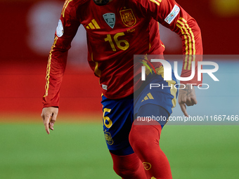 Alex Baena of Spain is in action during the UEFA Nations League 2024/25 League A Group A4 game between Spain and Denmark at Enrique Roca Sta...