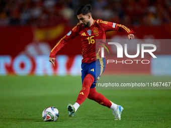 Alex Baena of Spain is in action during the UEFA Nations League 2024/25 League A Group A4 game between Spain and Denmark at Enrique Roca Sta...