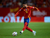 Alex Baena of Spain is in action during the UEFA Nations League 2024/25 League A Group A4 game between Spain and Denmark at Enrique Roca Sta...