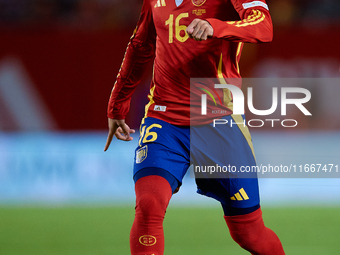 Alex Baena of Spain is in action during the UEFA Nations League 2024/25 League A Group A4 game between Spain and Denmark at Enrique Roca Sta...