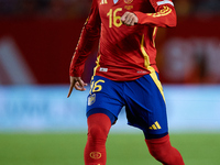 Alex Baena of Spain is in action during the UEFA Nations League 2024/25 League A Group A4 game between Spain and Denmark at Enrique Roca Sta...